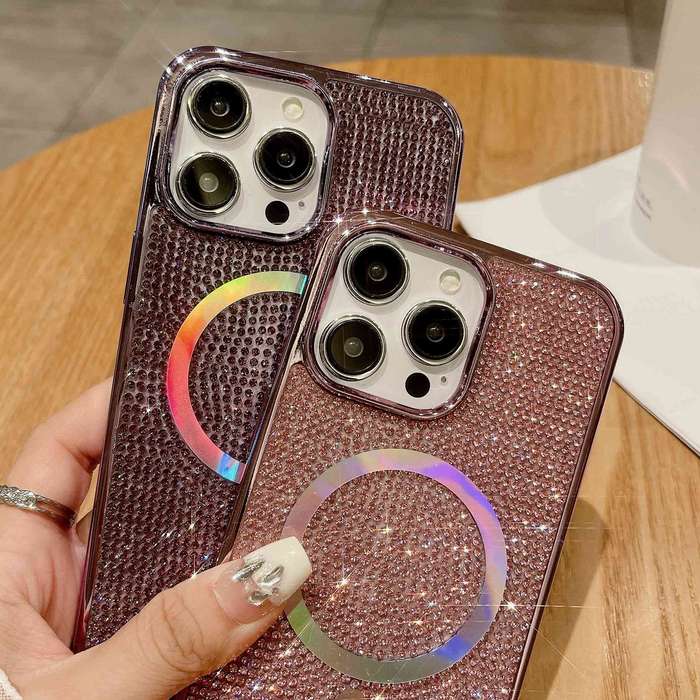 For iPhone 11 Diamonds Plated Magsafe Phone Case(Pink)