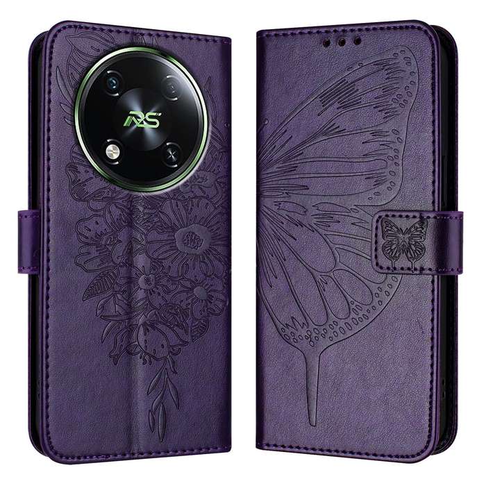 For itel RS4 S666LN Embossed Butterfly Leather Phone Case(Dark Purple)