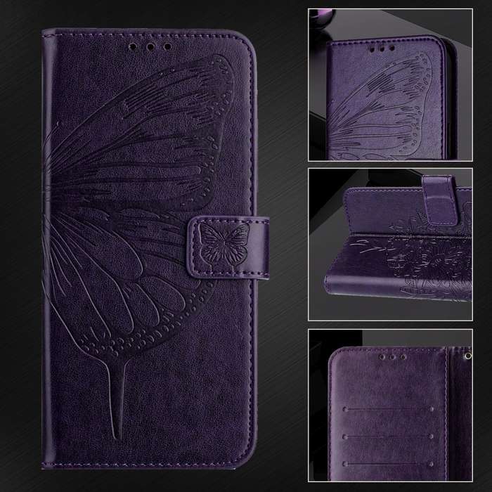 For itel RS4 S666LN Embossed Butterfly Leather Phone Case(Dark Purple)
