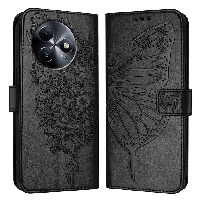 For itel S24 Embossed Butterfly Leather Phone Case(Black)