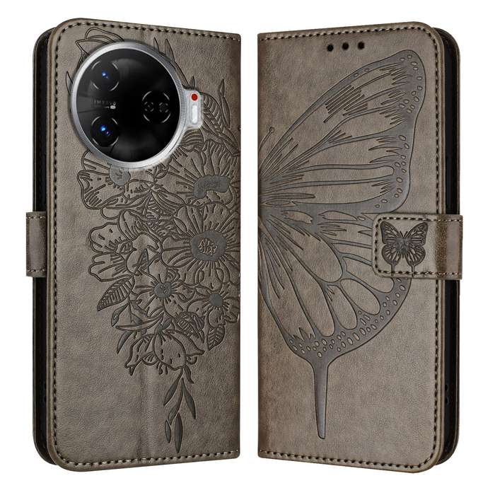For Tecno Camon 30 Pro Embossed Butterfly Leather Phone Case(Grey)