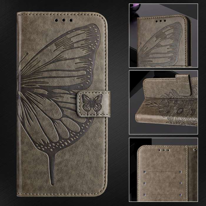 For Tecno Camon 30 Pro Embossed Butterfly Leather Phone Case(Grey)