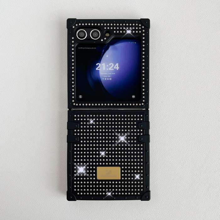 For Samsung Galaxy Z Flip3 5G PC Full Diamond Shockproof Folding Phone Case with Swan Logo(Blac