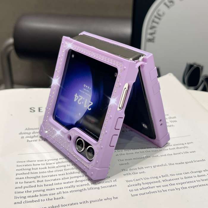 For Samsung Galaxy Z Flip3 5G PC Full Diamond Shockproof Folding Phone Case with Swan Logo(Blac