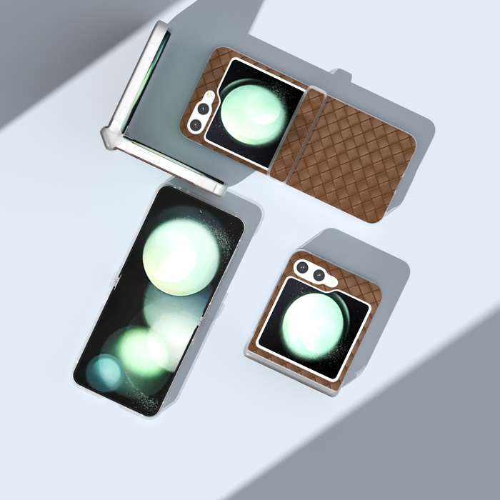 For Samsung Galaxy Z Flip6 5G 3 in 1 Woven Texture Frosted Translucent Frame PU Phone Case(Brow