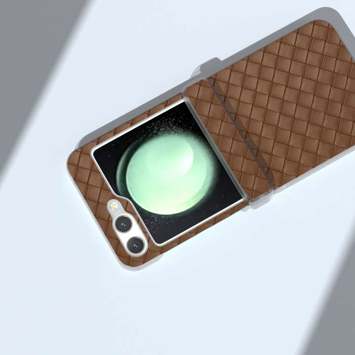 For Samsung Galaxy Z Flip6 5G 3 in 1 Woven Texture Frosted Translucent Frame PU Phone Case(Brow
