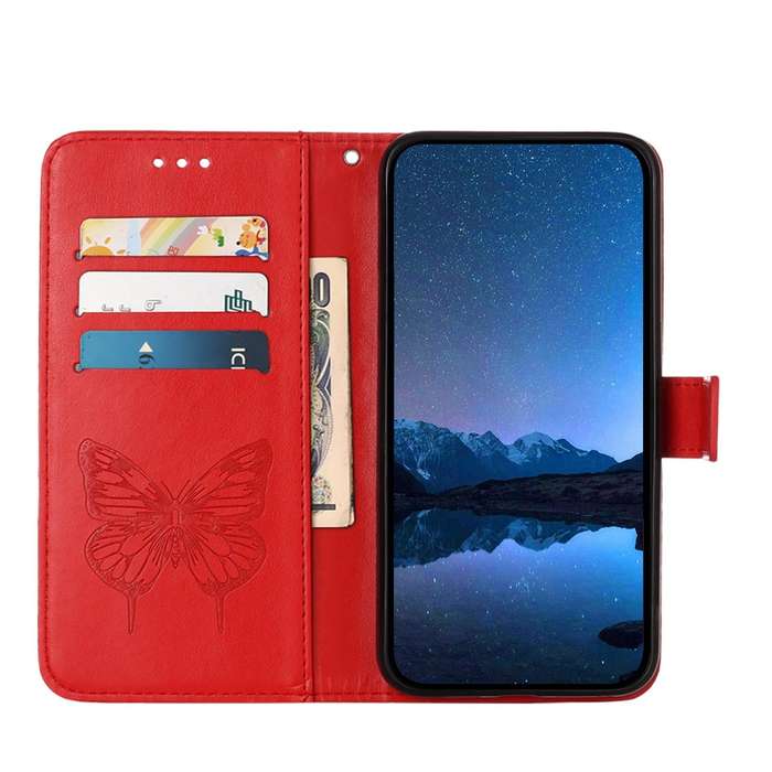 For vivo Y27 4G Global Embossed Butterfly Leather Phone Case(Red)