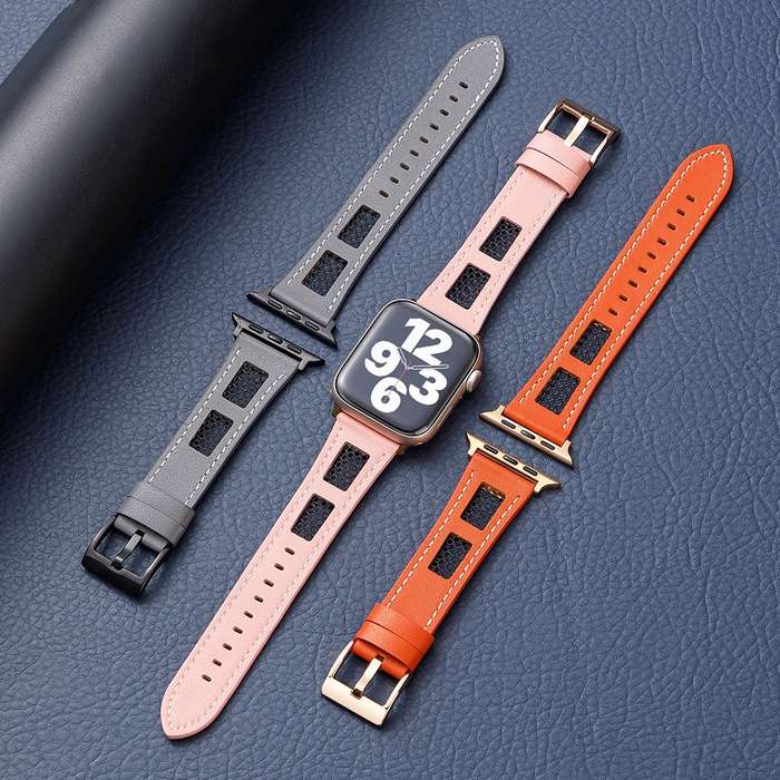 For Apple Watch Series 2 38mm Mesh Calfskin Genuine Leather Watch Band(Coffee)