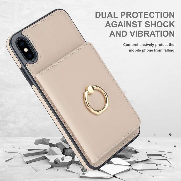 For iPhone XR RFID Anti-theft Card Ring Holder Phone Case(White)