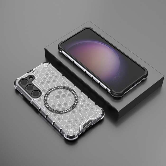 For Samsung Galaxy S23 5G Honeycomb Magnetic Ring Shockproof Phone Case(White)