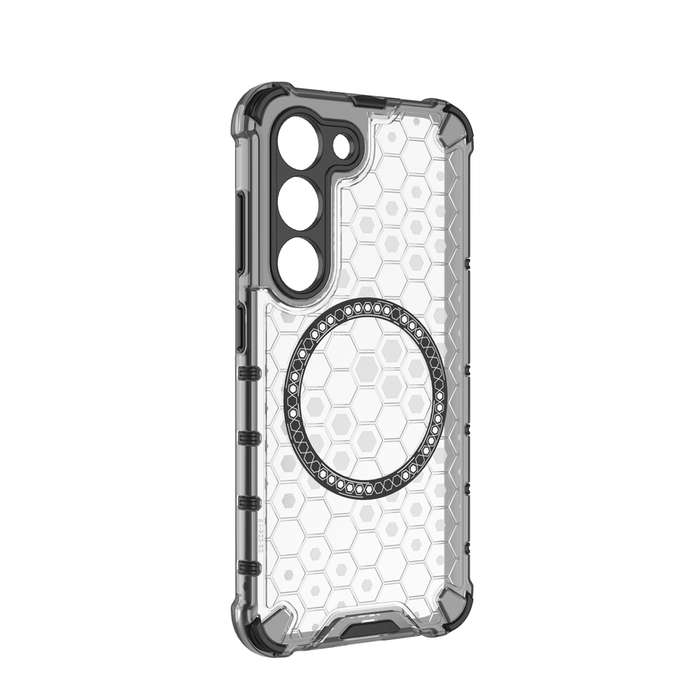 For Samsung Galaxy S23 5G Honeycomb Magnetic Ring Shockproof Phone Case(White)