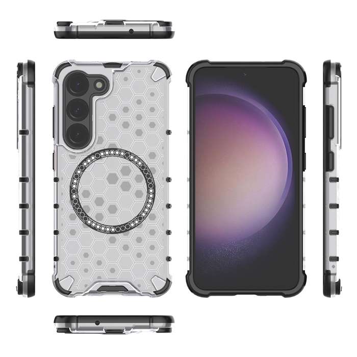 For Samsung Galaxy S23 5G Honeycomb Magnetic Ring Shockproof Phone Case(White)