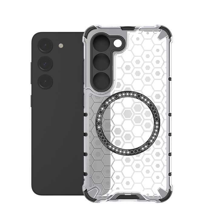 For Samsung Galaxy S23 5G Honeycomb Magnetic Ring Shockproof Phone Case(White)