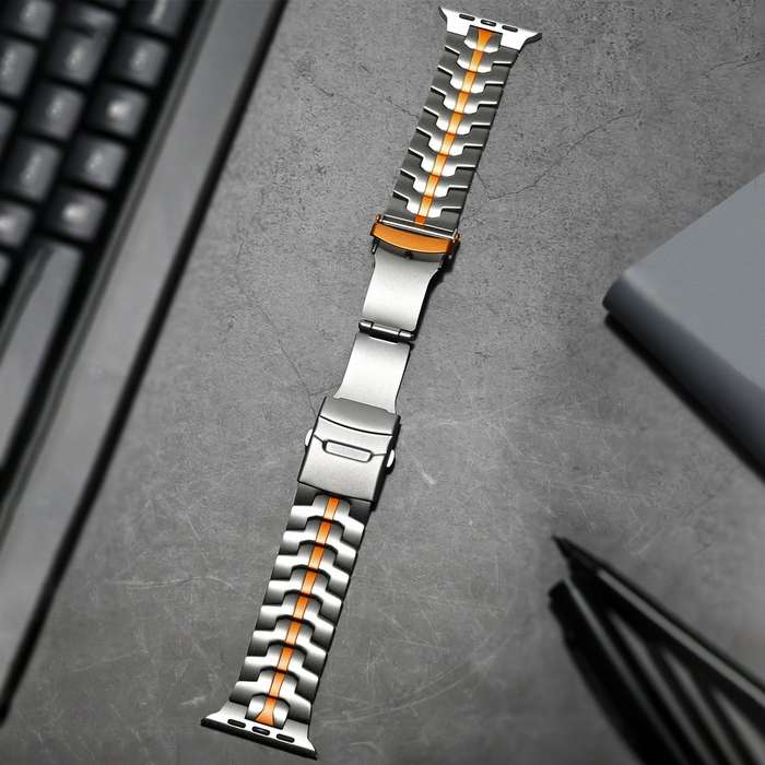 For Apple Watch Series 5 40mm Double Lock Buckle Turtle Titanium Steel Watch Band(Silver)