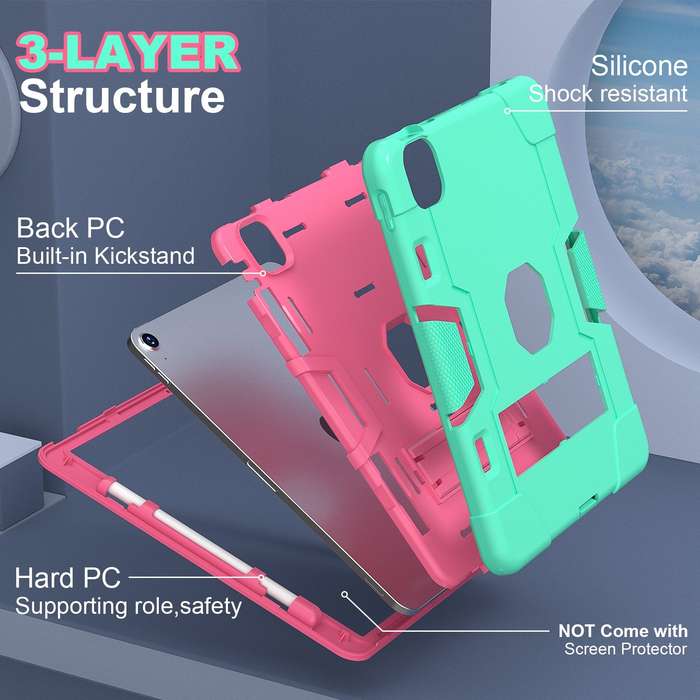 For iPad Air 11 2024 Contrast Color Silicone Acrylic PC Tablet Case with Holder(Mint Green Rose
