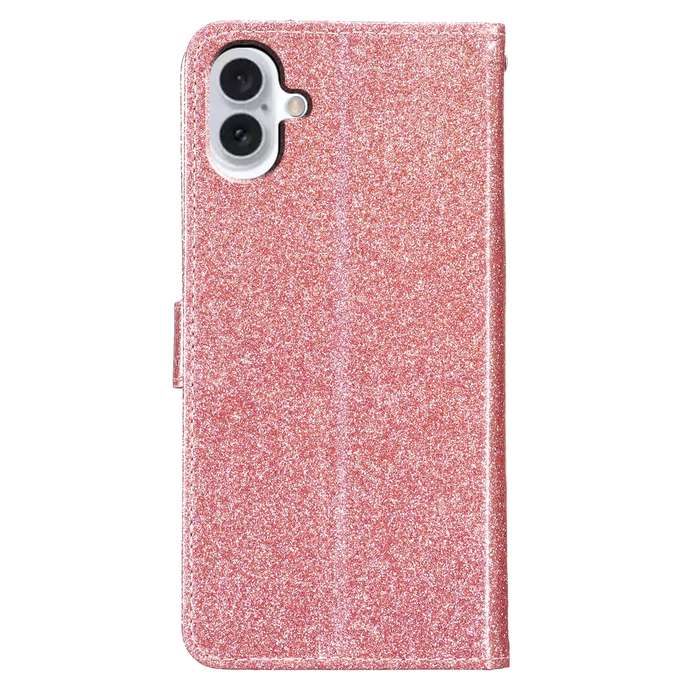 For iPhone 16 Glitter Powder Flip Leather Phone Case(Rose Gold)