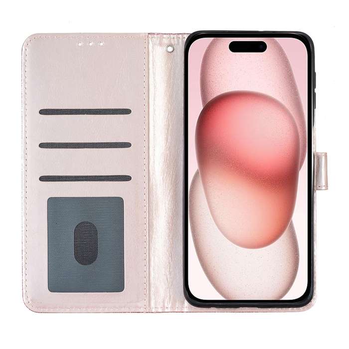 For iPhone 16 Glitter Powder Flip Leather Phone Case(Rose Gold)