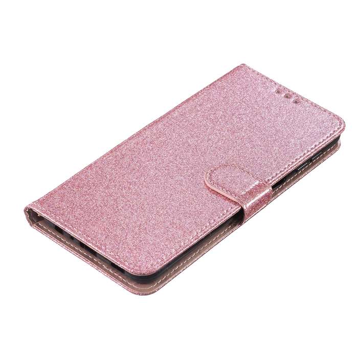 For iPhone 16 Glitter Powder Flip Leather Phone Case(Rose Gold)