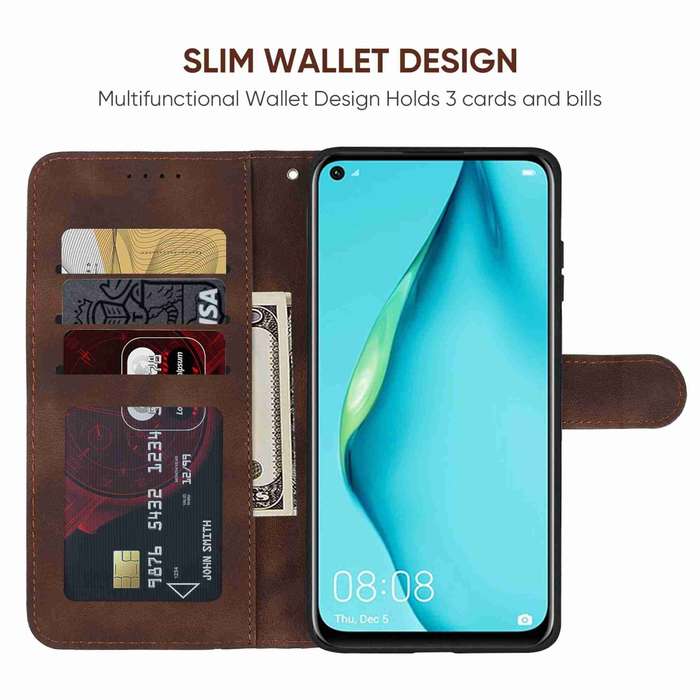 For Huawei P40 Lite Skin Feel Geometric Lines Leather Phone Case(Brown)