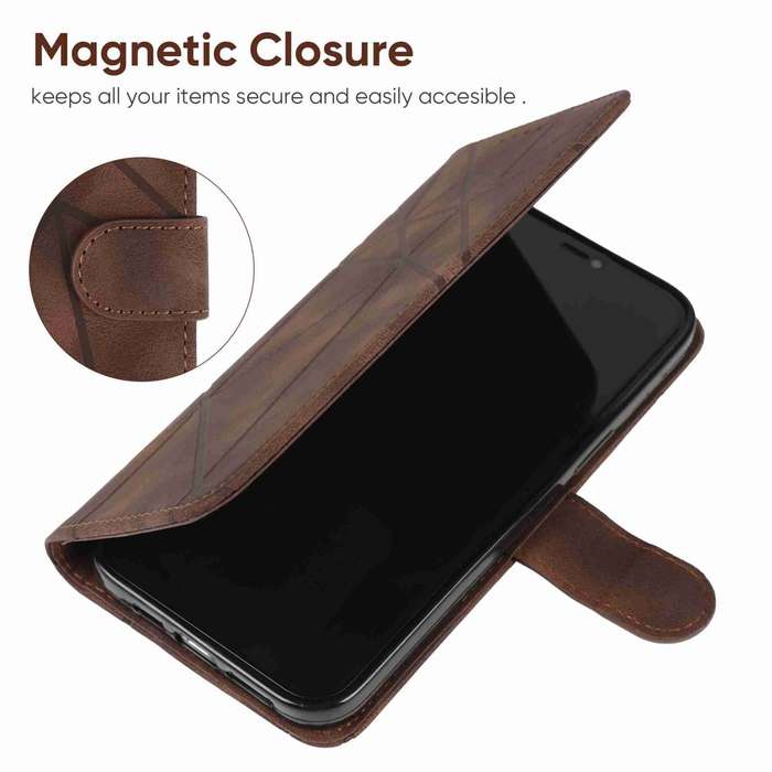 For Huawei P40 Lite Skin Feel Geometric Lines Leather Phone Case(Brown)