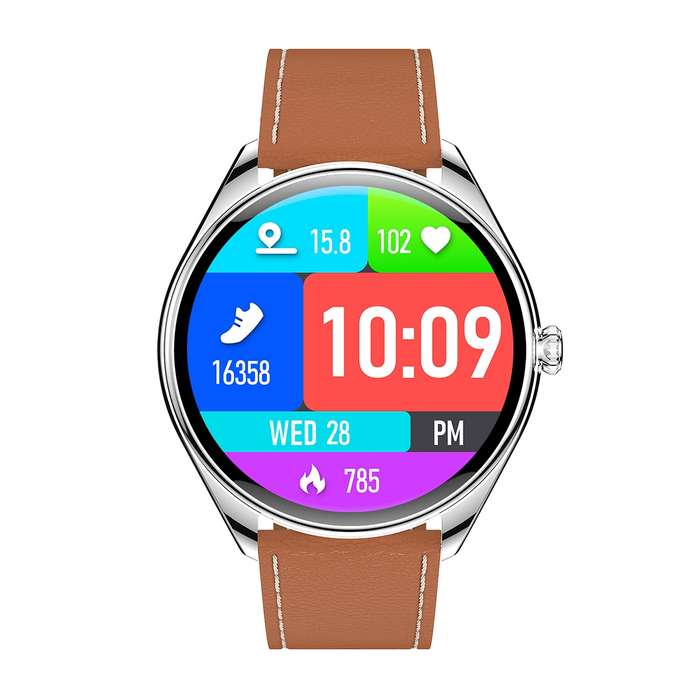 MT55 1.43 inch AMOLED HD Screen Ultra-thin Smart Call Health Watch, Leather Strap(Silver Brown)
