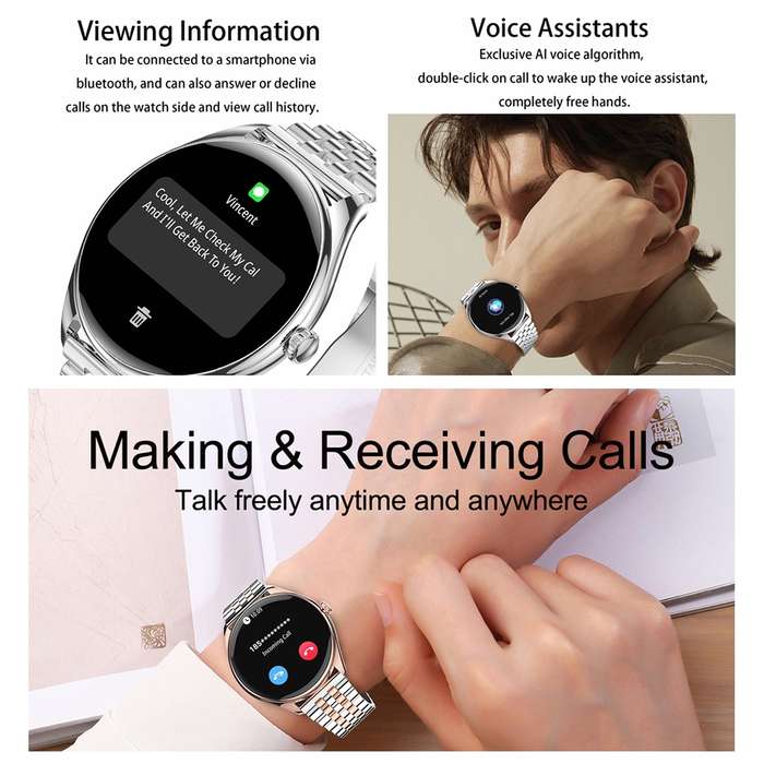MT55 1.43 inch AMOLED HD Screen Ultra-thin Smart Call Health Watch, Leather Strap(Silver Brown)