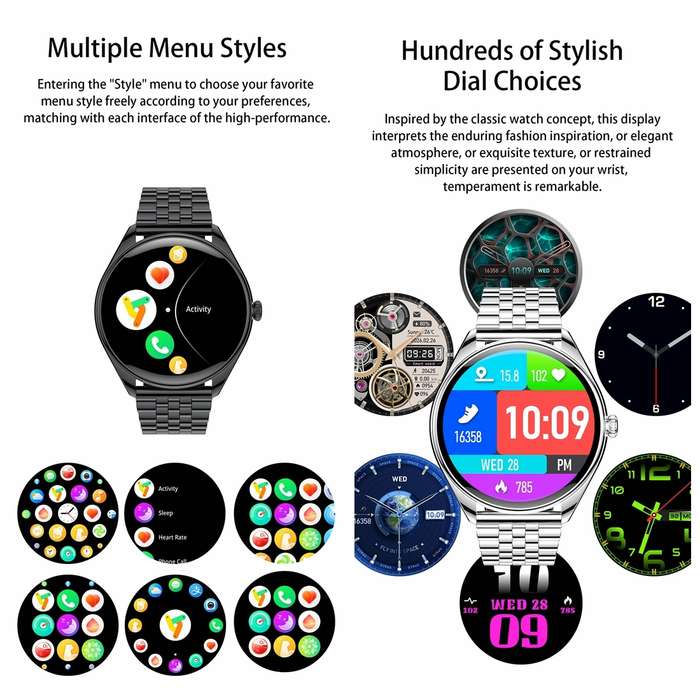 MT55 1.43 inch AMOLED HD Screen Ultra-thin Smart Call Health Watch, Leather Strap(Silver Brown)