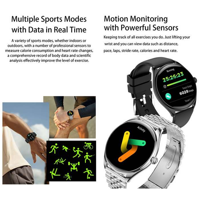 MT55 1.43 inch AMOLED HD Screen Ultra-thin Smart Call Health Watch, Leather Strap(Silver Brown)