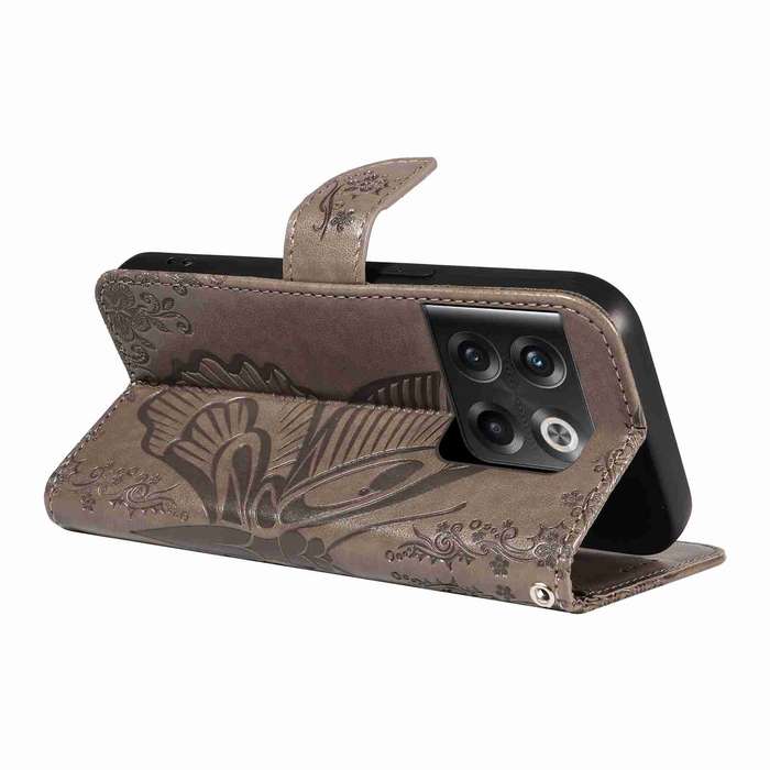 For OnePlus 10T / Ace Pro 5G Swallowtail Butterfly Embossed Leather Phone Case(Grey)