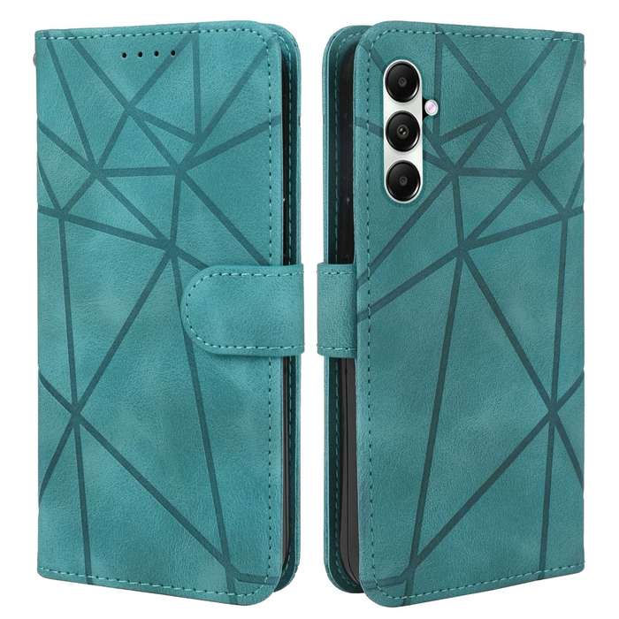 For Samsung Galaxy A25 5G Skin Feel Geometric Lines Leather Phone Case(Green)