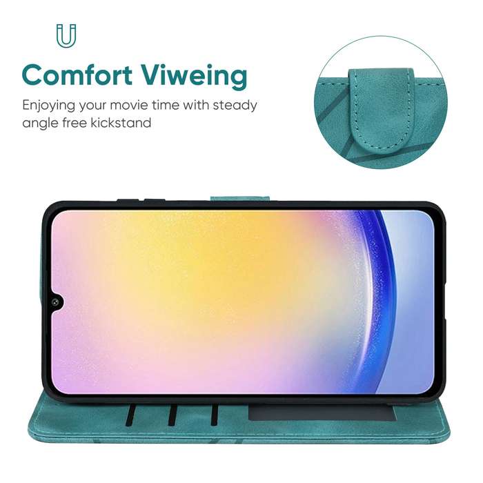 For Samsung Galaxy A25 5G Skin Feel Geometric Lines Leather Phone Case(Green)