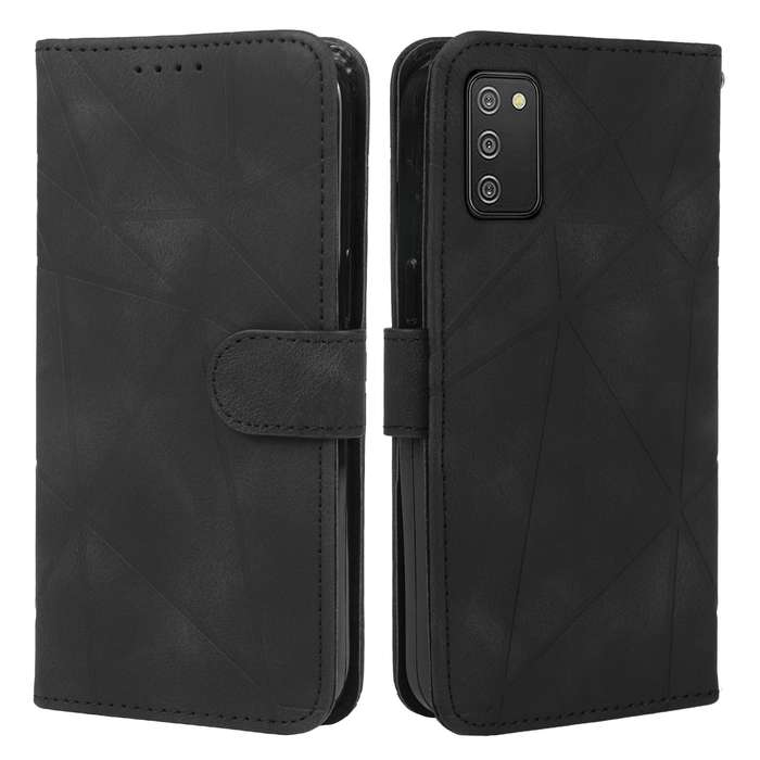 For Samsung Galaxy A02s US Skin Feel Geometric Lines Leather Phone Case(Black)