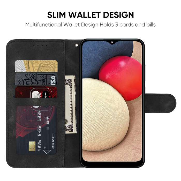 For Samsung Galaxy A02s US Skin Feel Geometric Lines Leather Phone Case(Black)