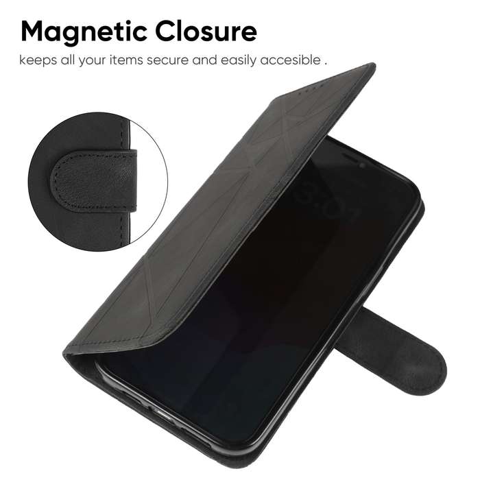 For Samsung Galaxy A02s US Skin Feel Geometric Lines Leather Phone Case(Black)