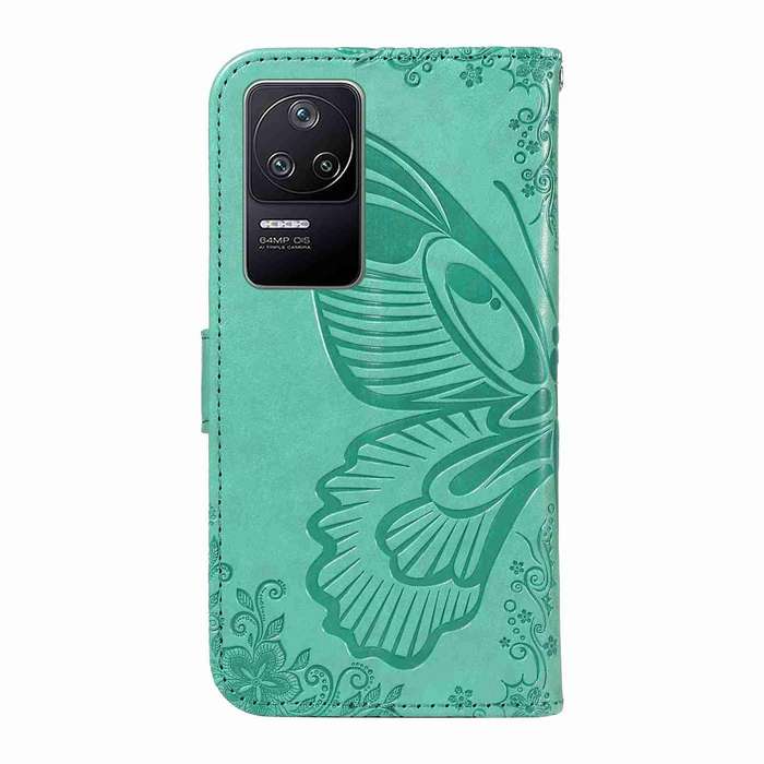 For Xiaomi Poco F4 5G / Redmi K40S Swallowtail Butterfly Embossed Leather Phone Case(Green)
