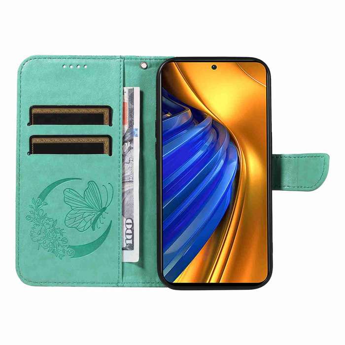 For Xiaomi Poco F4 5G / Redmi K40S Swallowtail Butterfly Embossed Leather Phone Case(Green)