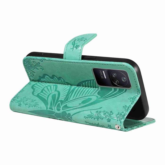 For Xiaomi Poco F4 5G / Redmi K40S Swallowtail Butterfly Embossed Leather Phone Case(Green)