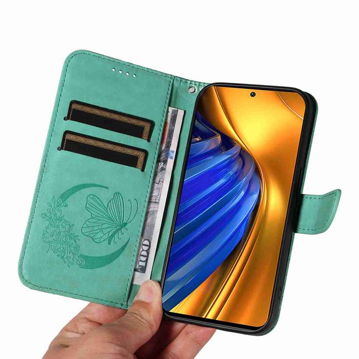 For Xiaomi Poco F4 5G / Redmi K40S Swallowtail Butterfly Embossed Leather Phone Case(Green)