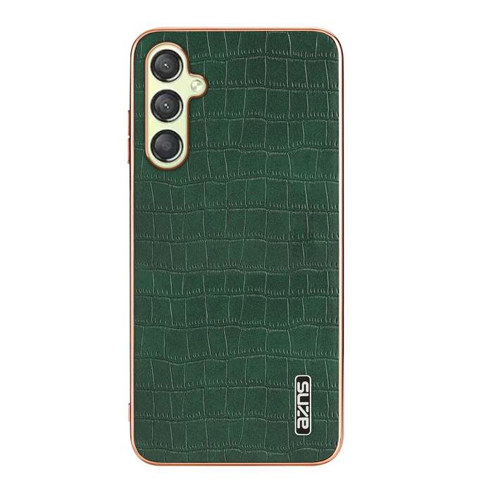 For Samsung Galaxy A14 AZNS Electroplated Frame Crocodile Texture Full Coverage Phone Case(Gree