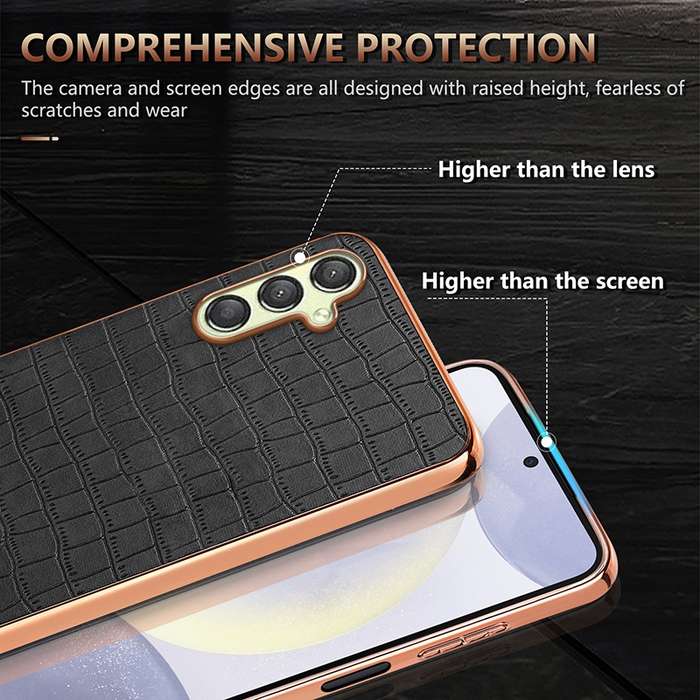 For Samsung Galaxy A14 AZNS Electroplated Frame Crocodile Texture Full Coverage Phone Case(Gree