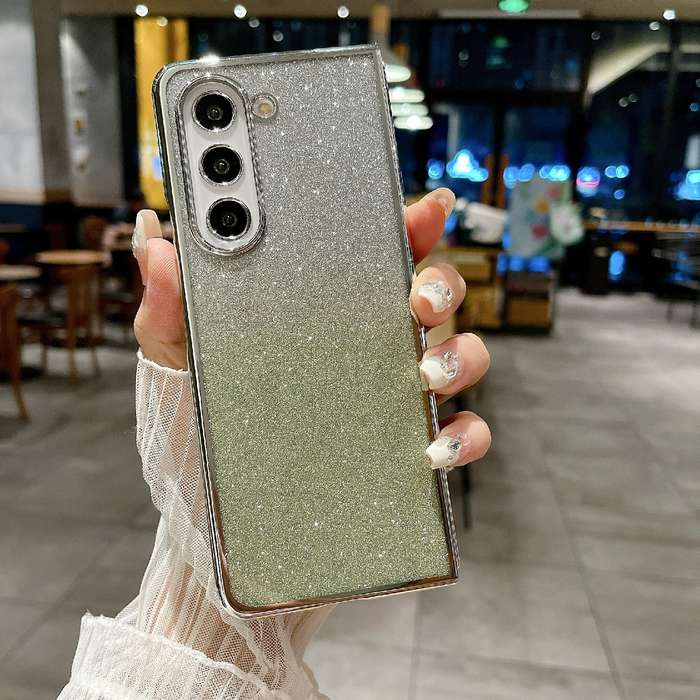 For Samsung Galaxy Z Fold6 Electroplating Frame + Glitter Paper Full Coverage Phone Case(Green)