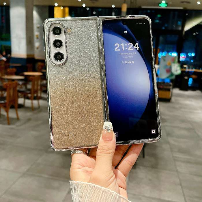For Samsung Galaxy Z Fold6 Electroplating Frame + Glitter Paper Full Coverage Phone Case(Green)
