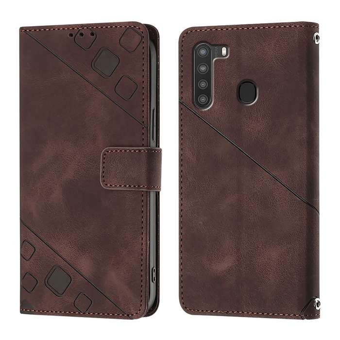 For Samsung Galaxy A21 EU Skin Feel Embossed Leather Phone Case(Brown)