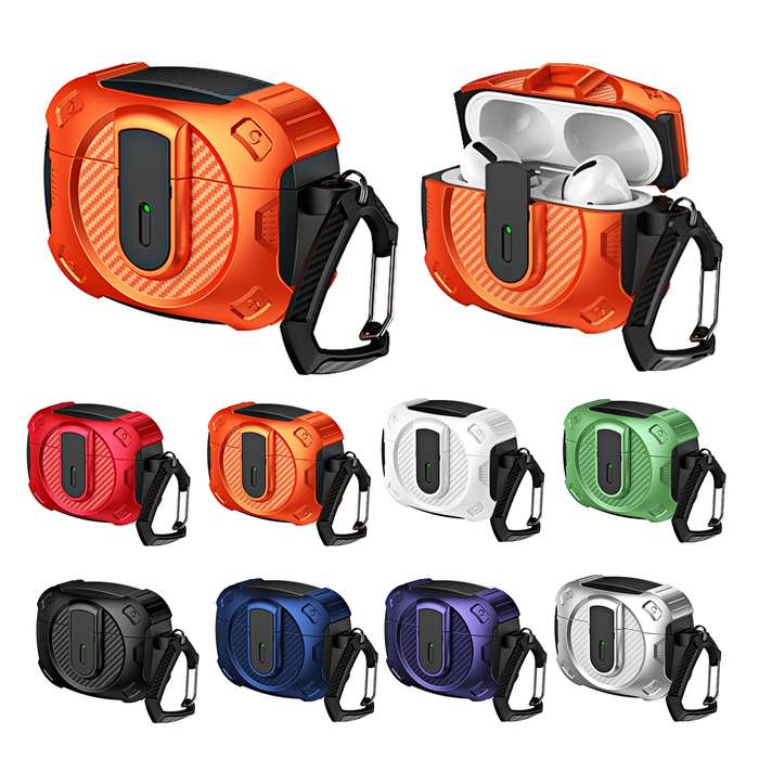 For AirPods Pro Lock Shockproof Bluetooth Earphone Protective Case(Black Silver)