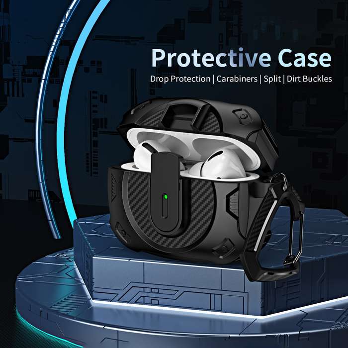 For AirPods Pro Lock Shockproof Bluetooth Earphone Protective Case(Black Silver)