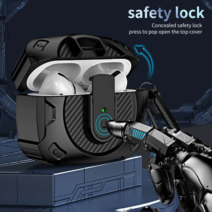 For AirPods Pro Lock Shockproof Bluetooth Earphone Protective Case(Black Silver)