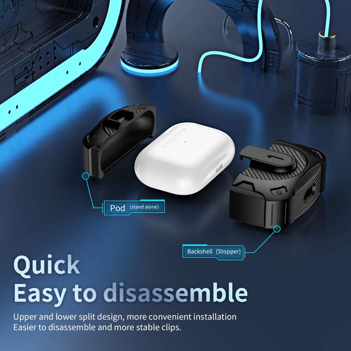 For AirPods Pro Lock Shockproof Bluetooth Earphone Protective Case(Black Silver)