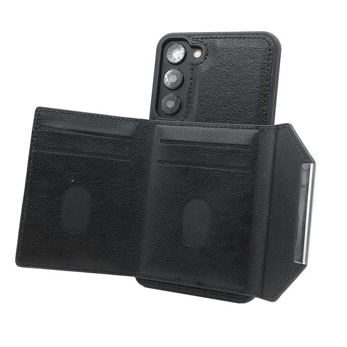 For Samsung Galaxy S22+ 5G Solid Color Metal Buckle Card Slots Bag Phone Case(Black)