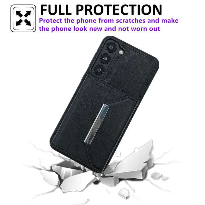 For Samsung Galaxy S22+ 5G Solid Color Metal Buckle Card Slots Bag Phone Case(Black)