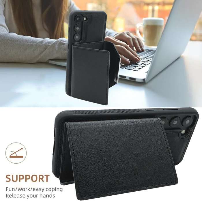 For Samsung Galaxy S22+ 5G Solid Color Metal Buckle Card Slots Bag Phone Case(Black)